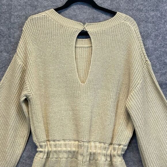 MABLE Sweater Romper Small/Medium Taupe Tan Knit Drawstring Keyhole Back LS - Picture 12 of 16